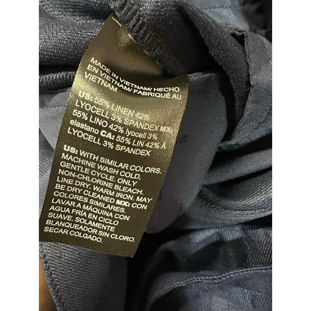 Linen Blend Wide Leg Pants Women 12 Blue Career Academia Twee Classy Neutral - Picture 10 of 10